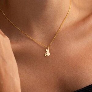 Elegant Gold Cat Pendant Necklace, Cat Necklace, Cat Lover Gifts